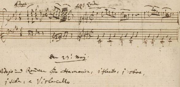 manuscript Mozart adagio und rondo K.617 - glassharmonica - collection Thomas Bloch